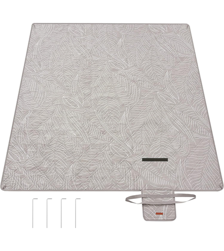 SONGMICS Patura picnic impermeabila 300x200 cm, cu ancore de fixare, pliabila, lavabila, multistrat, kaki cu model tropical