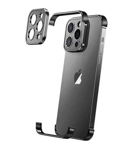 Husa Metalica Edgeless Compatibila cu iPhone 16, Vafy, Protectie pentru Colturi si Camera, Aliaj Aluminiu, Antisoc, Antizgariere, Negru