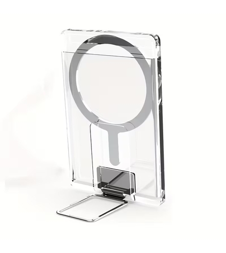Husa pentru Carduri, Vafy, Compatibil cu Telefon Apple Magsafe, Accesoriu pentru Husa MagSafe, cu Suport Pliabil Argintiu, Transparent