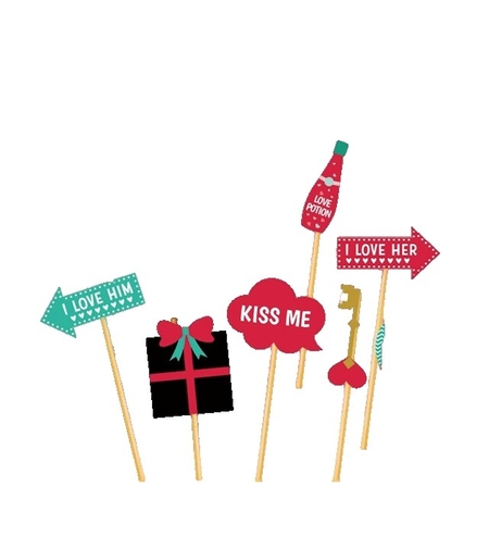 Set 12 Accesorii pentru Petrecere, Flippy, Props pentru Photo Corner, Tematica Iubire, Multicolor