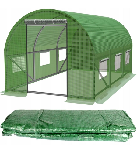 Folie armata pentru sera gradina 300x200 cm, verde, PE 140g/m², UV4, cu ferestre si usa cu fermoar