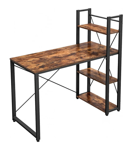 VASAGLE Birou cu raft lateral, montare stanga sau dreapta, industrial, 56x120x120 cm, maro