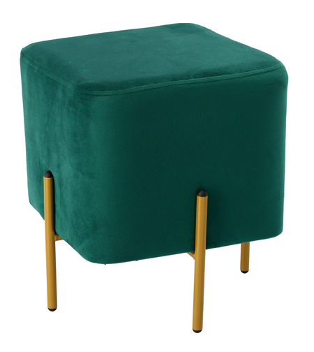 Taburet patrat, tapitat cu stofa, picioare otel, sarcina 100kg, 35x35x40 cm, verde