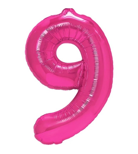 Balon din Folie Metalizata Flippy, Figurina Cifra, Tema Aniversare 40 cm, Ambalaj Individual, Pai inclus, Umflare cu Aer sau Heliu, Roz, Cifra 9