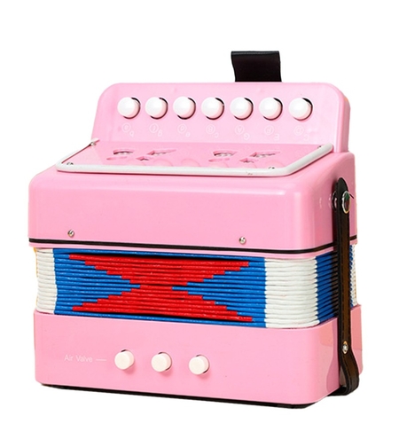 Acordeon Pentru Copii, Flippy, Acordeon Jucarie pentru Educatie Timpurie, 7 butoane 2 bass, Acordeon Instrument Muzical pentru Copii, 18 x 17 x 10 cm, Roz