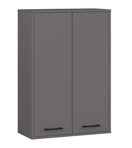 Dulap baie suspendat, cu 2 usi si 4 rafturi interioare, PAL 16 mm, 64x30x94 cm, gri grafit