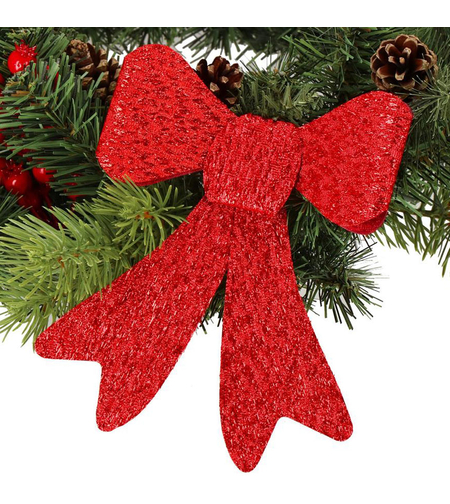 Set 2 ornamente pentru bradul de Craciun, fundita, 18cm, rosu
