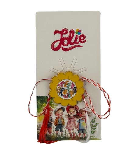 Martisor pentru copii, Jolie, Material Metal, Ambalaj Carton cu Design, Dimensiune Brosa Aproximativ 2x2 cm, Multicolor, cu Mesaj, Model Soare