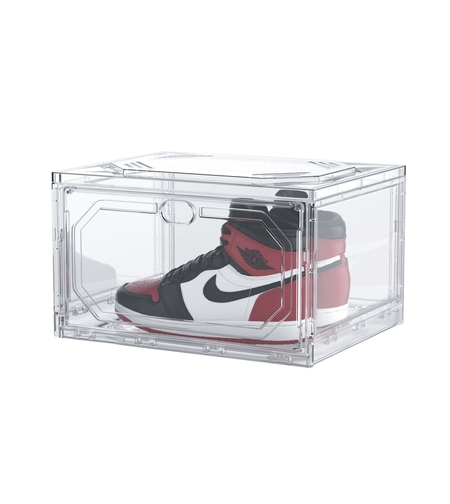 Organizator de Pantofi, Flippy, din PP+ABS, Usa Laterala Magnetica, Rezistenta la Praf, Anti-Oxidare, Utilizare Multipla, 36 x 28 x 21 cm, Transparent