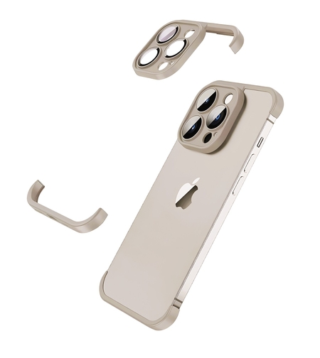 Husa Metalica Edgeless Compatibila cu iPhone 15 Pro Max, Vafy, Protectie pentru Colturi si Camera, Aliaj, Antisoc, Antizgariere, Gri Metalizat