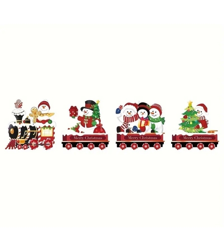 Decoratiune de Craciun, Flippy, pentru Gradina, Tip Trenulet, 4 Figurine + Bete de Infipt in Pamant, din Plastic, Impermeabil, Model Oameni de Zapada, Multicolor