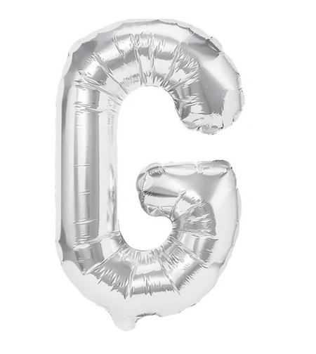 Balon Folie Metalizata Litera G, Flippy, 80 cm, Umflati cu Heliu sau Aer, Ambalaj Individual, Pai inclus, Argintiu