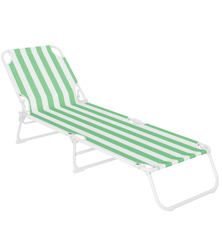 Sezlong pliant Sersimo, 186 x 56 cm, pentru plaja sau gradina, alb verde, capacitate 110kg
