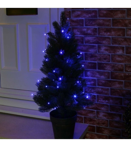 Instalatie de Craciun liniara Yoto, 10 m, din care 1 m cablu priza 220V, 100 LED, 8 jocuri de lumini, controler, fir negru, albastru