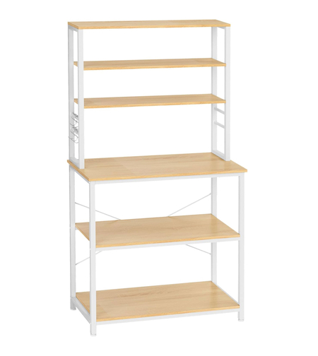 VASAGLE Raft de bucatarie cu spatiu pentru cuptorul cu microunde, 6 rafturi, otel, industrial, 40x80x167cm, maro stejar si alb