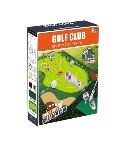 Set de Golf, Flippy, Interactiune Parinte-Copil, Covor de Golf, 140 x 98 cm, 4 Mingii cu Scai, 3 Crose Reglabile, Model C, +3 Ani, Multicolor