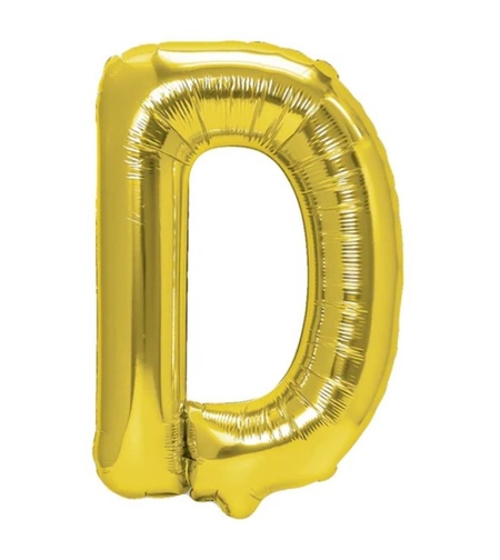 Balon Folie Metalizata Litera D, Flippy, 40 cm, Umflati cu Heliu sau Aer, Ambalaj Individual, Pai inclus, Auriu