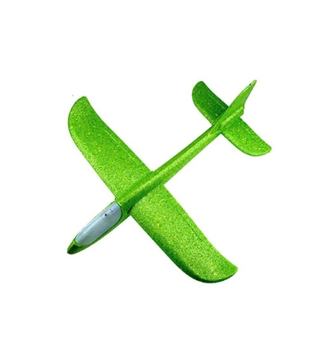 Avion planor din polistiren in punga , lungime 47 cm , cu lumina pe varf, Verde , Flippy