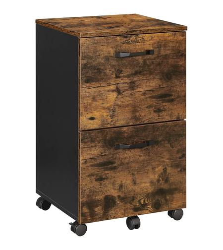 VASAGLE Dulap birou tip rollbox cu 2 sertare pentru documente A4, cu roti, stil industrial, 42x40x70 cm, maro rustic