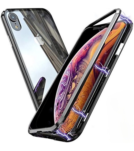 Husa de Protectie, Flippy, pentru Apple iPhone 7, Magnetic 360, Metal, cu Folie Sticla Inclusa, Negru