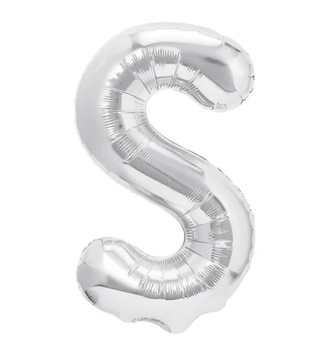 Balon Folie Metalizata Litera S, Flippy, 40 cm, Umflati cu Heliu sau Aer, Ambalaj Individual, Pai inclus, Argintiu