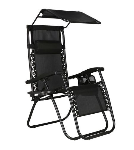 Sezlong pliabil SERSIMO GC3, Relax Zero Gravity cu parasolar, 175cm, negru