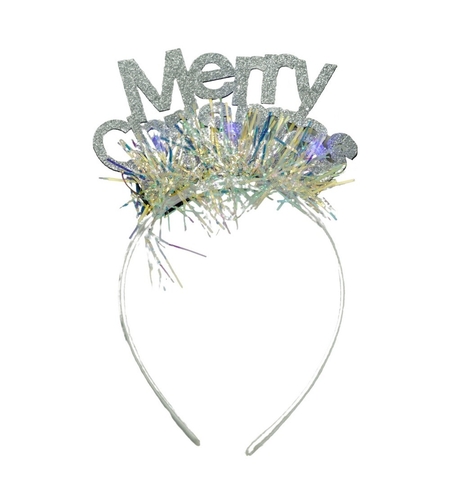 Bentita/cerc Mery Cristmas, culoare gri metalic cu beteala, marime standard, Flippy