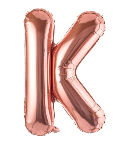 Balon Folie Metalizata Litera K, Flippy, 40 cm, Umflati cu Heliu sau Aer, Ambalaj Individual, Pai inclus, Rose Gold