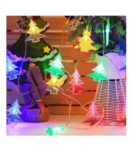 Ghirlanda luminoasa cu bec in forma de brazi, 3 metri, 20 LED-uri, forme din plastic, fir transparent, multicolora