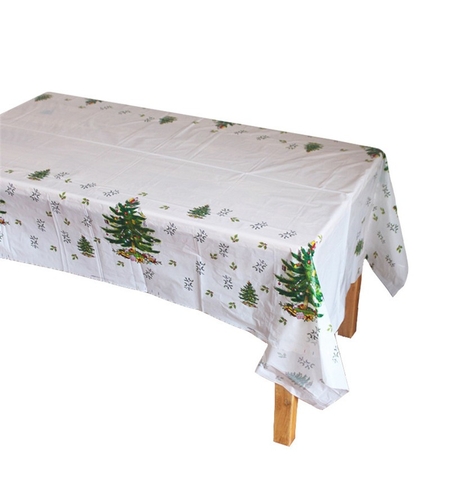 Fata de masa dreptunghiulara Flippy, PVC, 2.5 mm grosime, imprimeu braduri, potrivit pentru Craciun, utilizare multipla, 180 x 108 cm, alb