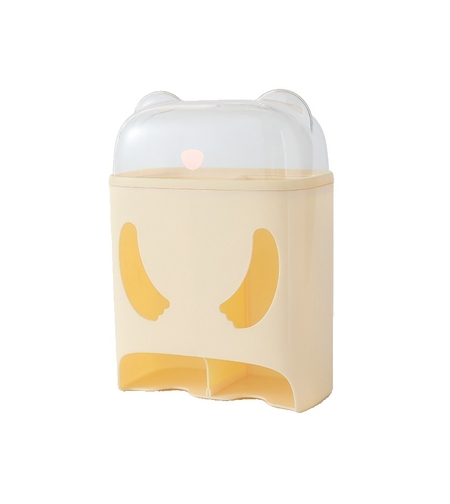Cutie de Depozitare, Flippy, Montare Perete, Adeziv, Fara Perfoare, din ABS, Model Urs, 18 x 11 x 25 cm, Crem