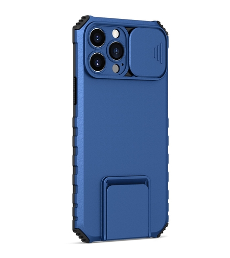 Husa Defender cu Stand pentru iPhone 11, Albastru, Suport reglabil, Antisoc, Protectie glisanta pentru camera, Vafy
