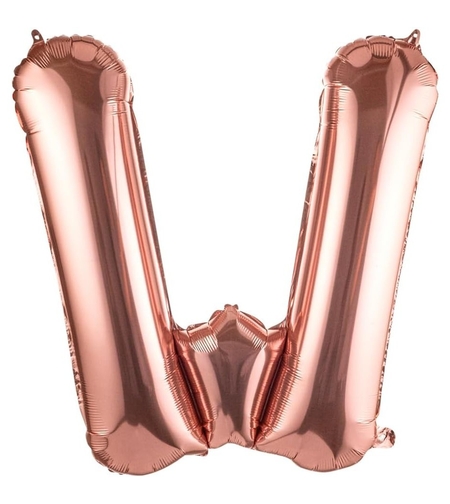 Balon Folie Metalizata Litera W, Flippy, 100 cm, Umflati cu Heliu sau Aer, Ambalaj Individual, Pai inclus, Rose Gold