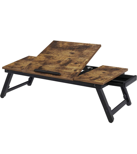 SONGMICS Masa de pat pentru laptop, plabila si reglabila, 71x35x23 cm, maro