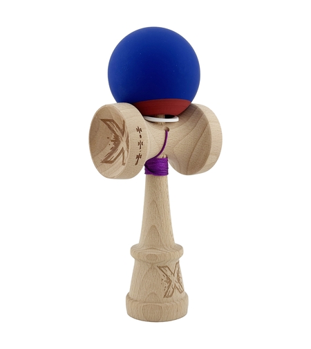 Kendama X Originala, Profesionala, Flippy, Rubber Grip, Cupe Mari KING SIZE V3, Gaura in Baza, Rulment Metalic, din lemn 18 cm, Ata 62/65 cm, Bicolor Albastru inchis/Rosu