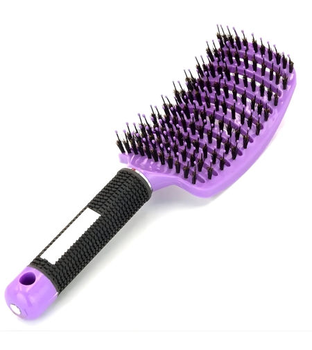 Perie de Par Curbata Ventilata, Flippy, Peri de Mistret + Nylon, Maner Antiderapant, Efect Masaj, Wet & Dry, 24.5 x 6.5 cm, Violet
