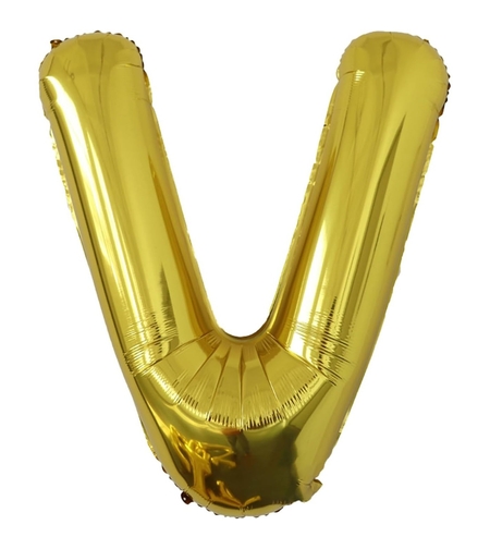 Balon Folie Metalizata Litera V, Flippy, 40 cm, Umflati cu Heliu sau Aer, Ambalaj Individual, Pai inclus, Auriu