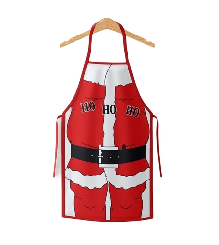 Sort de Bucatarie Decorativ, Flippy, Tema Craciun, 50 x 70 cm, Model HO HO HO, din Poliester, Rosu