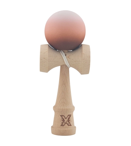 Kendama X Originala, Profesionala, Flippy, din Lemn, Rubber Grip, 18 cm, Maro/Bej/Roz