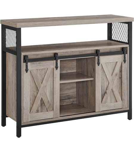 VASAGLE Comoda pentru living sau bucatarie, cu 2 usi glisante, rafturi reglabile, stil rustic, 33x100x80cm, gri