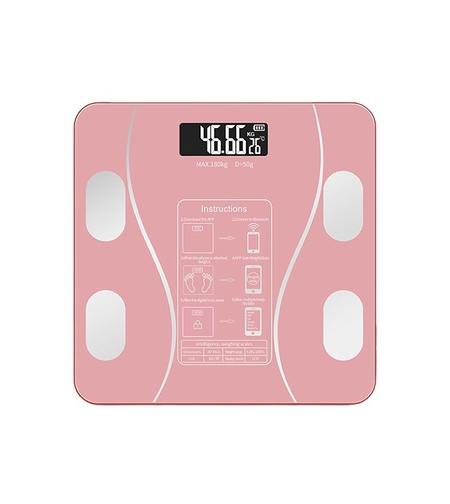 Cantar Electronic Inteligent De Baie Vafy Cu Aplicatie Smart, Corporal, Ecran Digital Iluminat, Termometru, Suporta Maxim 180 Kg, 26 x 26 cm, Baterii, Roz