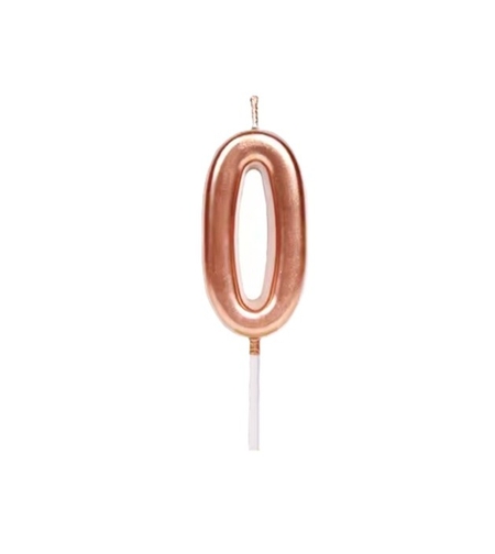Lumanare de Tort, Flippy, Model Cifra 0, Party, 4.5 x 2.5 cm, din Parafina, Rose Gold