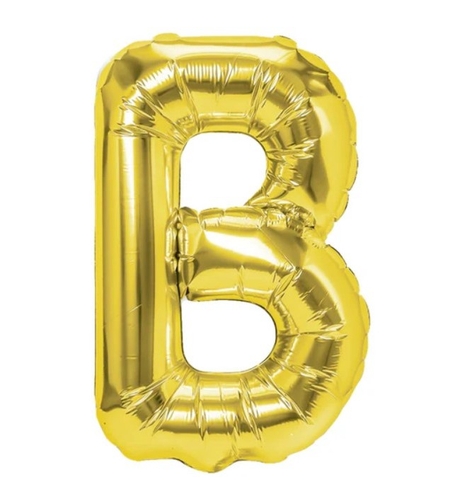 Balon Folie Metalizata Litera B, Flippy, 40 cm, Umflati cu Heliu sau Aer, Ambalaj Individual, Pai inclus, Auriu