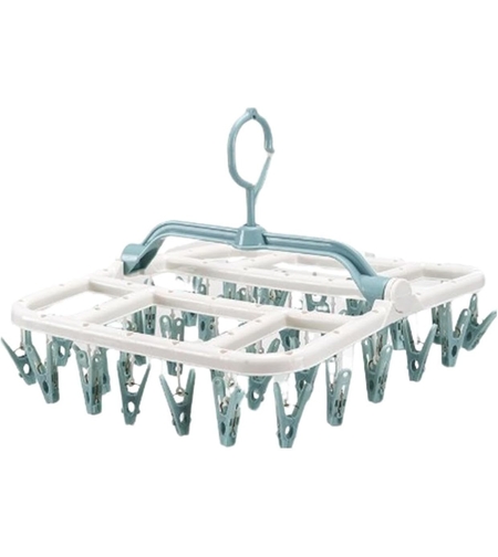 Uscator de Rufe Suspendat Flippy, cu 40 Carlige, Rotire 360 Grade, Protectie Vant, Pliabil, Patrat, Mateiral Plastic, Usor de Depozitat, Multifunctional, 36 x 24 cm, Alb/Albastru