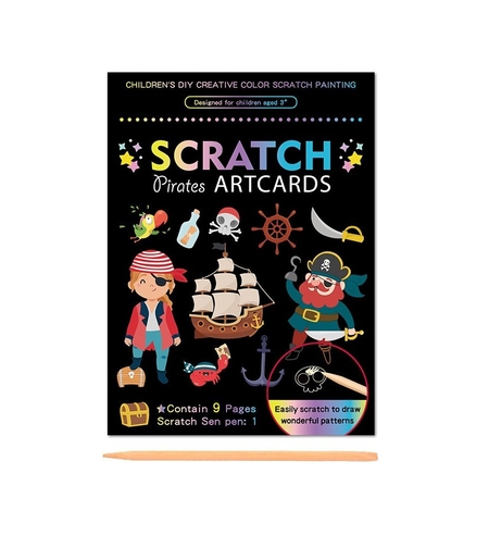 Set 9 Planse Razuibile, Flippy, Scratch ArtCards, +3 Ani, de Razuit si de Colorat, 19 x 14 cm, Model Pirati, Multicolor