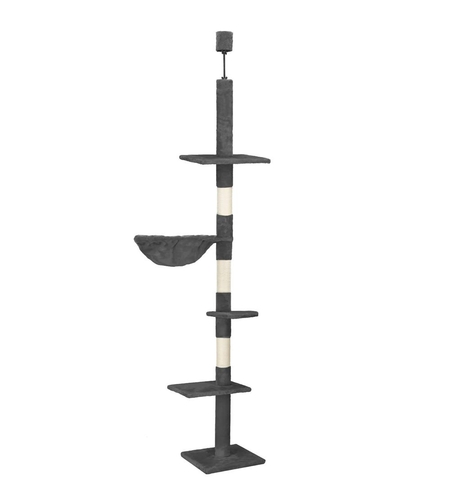 Ansamblu de joaca pentru pisici, tip stalp de catarat pana la tavan, inaltime reglabila, 240 - 265 cm, gri inchis