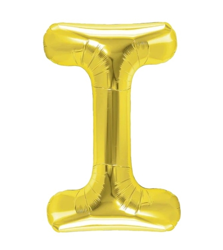 Balon Folie Metalizata Litera I, Flippy, 40 cm, Umflati cu Heliu sau Aer, Ambalaj Individual, Pai inclus, Auriu