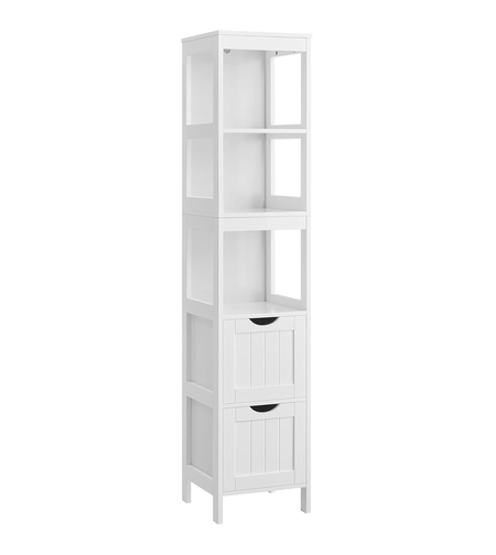 VASAGLE Dulap de baie tip coloana, din MDF, cu 2 sertare si 3 rafturi, 30x30x142 cm, alb