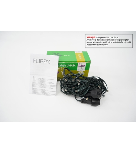 Sectiune instalatie de Craciun Tip Liniar, 8 jocuri de lumini, Fir Verde 5 m 50 LED -uri, Alb Cald