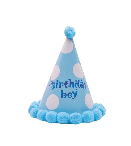Set 6 Coifuri Birthday Boy, Flippy, pentru Petrecere, Tematica Aniversare, Model cu Buline, Albastru